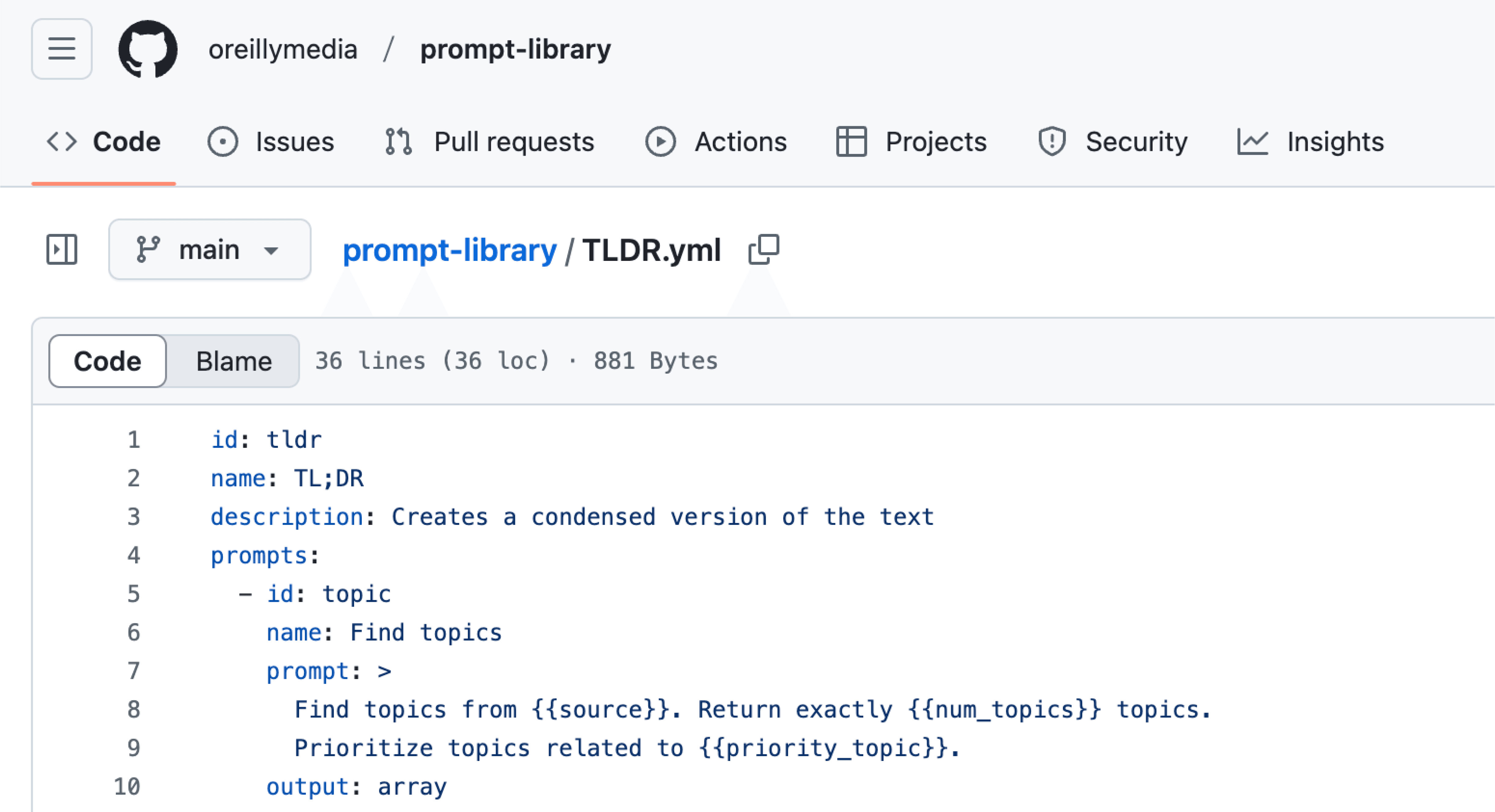 Screengrab of the prompt library Github repo