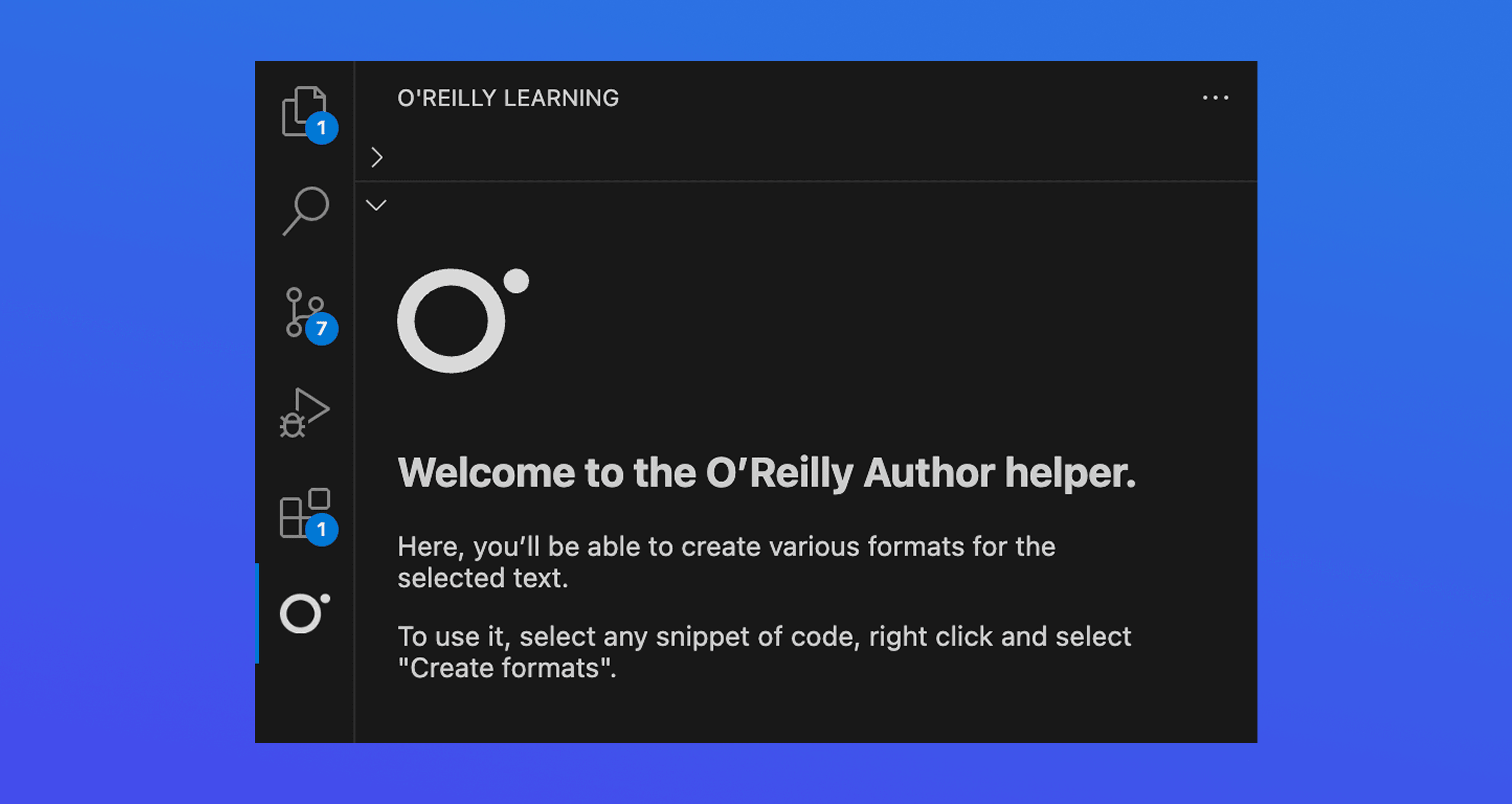 Concept representation of OReilly extension in VS Code editor environment